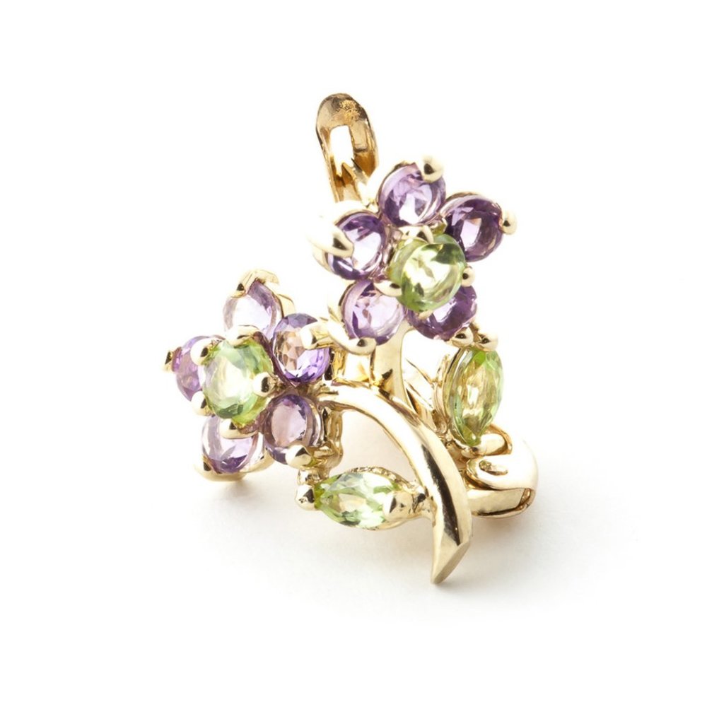 14k Gold Stud Earring with Amethyst & Peridot - Picture 4 of 10